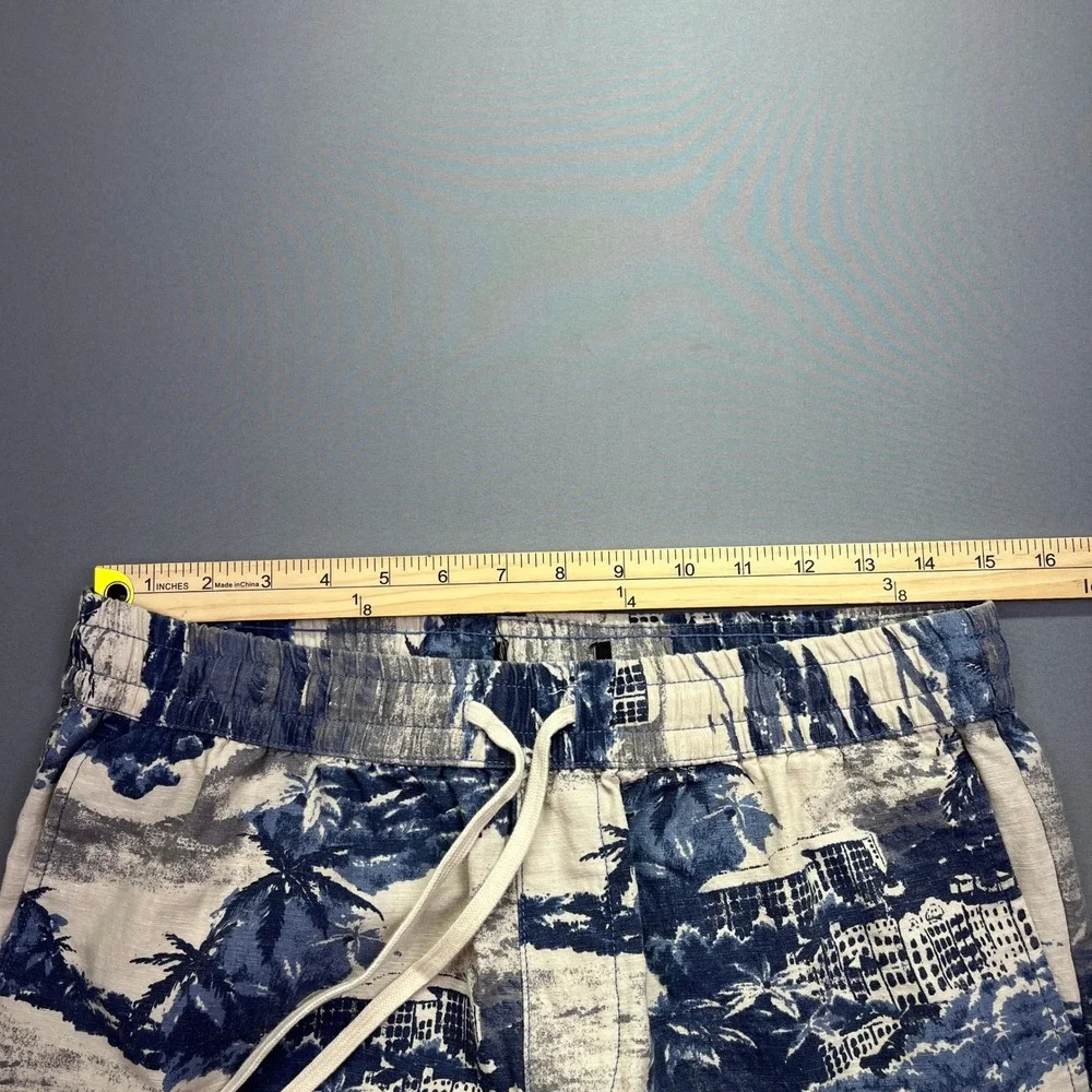 Linen Blend Shorts Elastic Waist Tropical‎ Print Casual Mens Fits 30